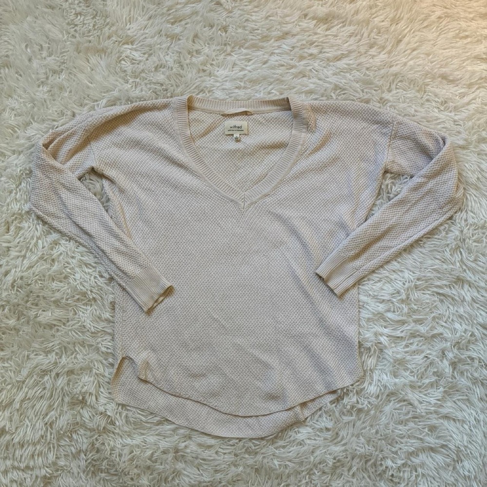 Wilfred Aritzia silk & cashmere cream waffle knit long sleeve top in a S